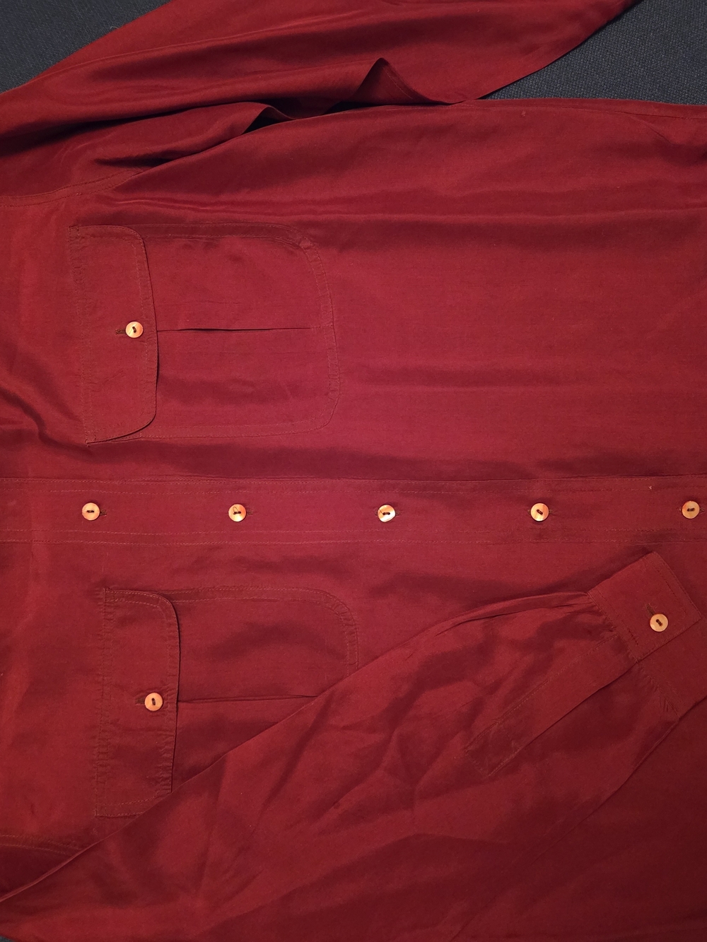 Missellec Les Copains 100% Silk Blouse Burgundy Button Front Italy Size 44